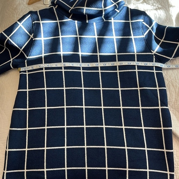 J Crew Funnel Neck Pullover Fleece Lined Windowpane Sweater Women's Small Navy - Picture 9 of 12